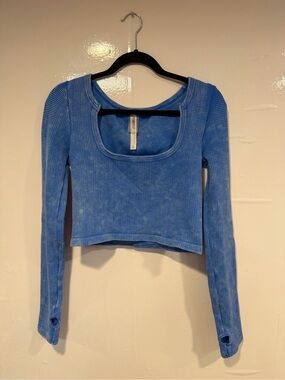 AS Revival Blue Long-Sleeve Square Neck Thermal Crop Top